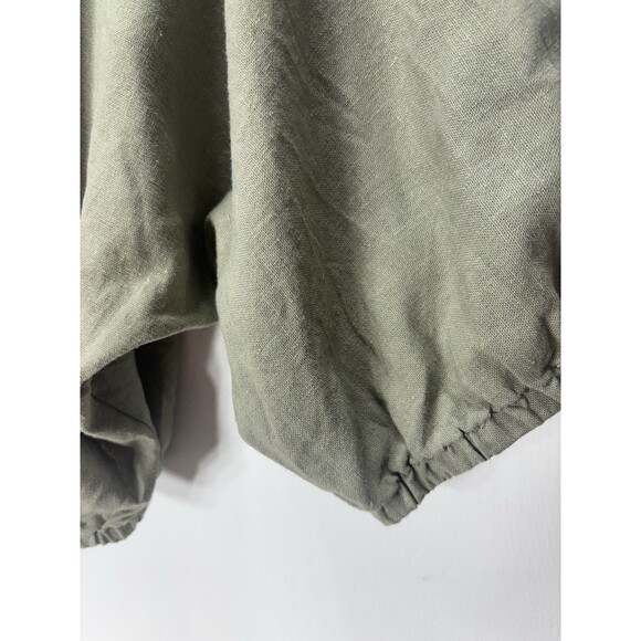 Kendal + Kylie Cropped Top Womens Linen Blend Green Balloon Lagenlook Boho Sz M - Picture 13 of 13